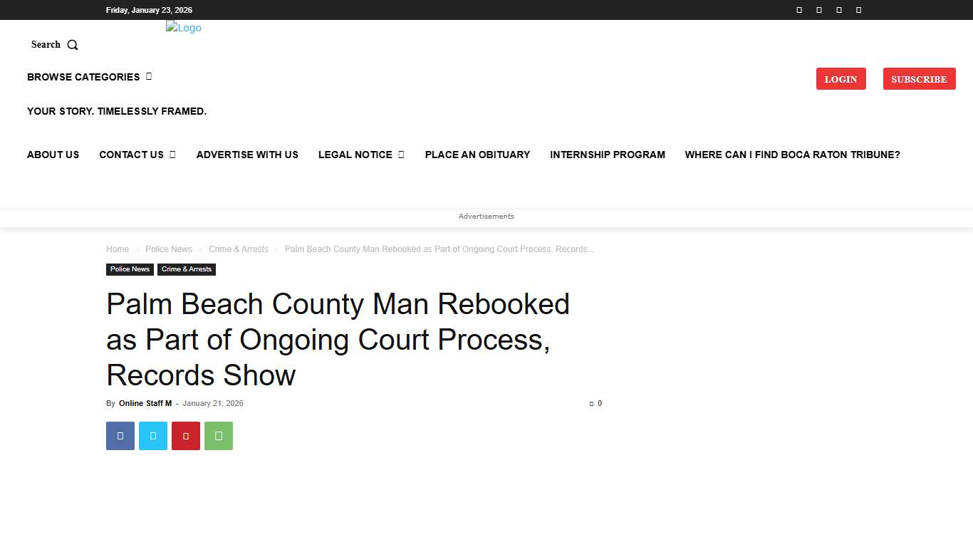 Palm Beach County Man Rebooked as Part of Ongoing Court Process, Records Show - The Boca Raton Tribune